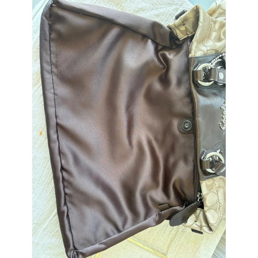Coach Ashley Signature Satchel Khaki Mahogany Leather Shoulder Bag 14305